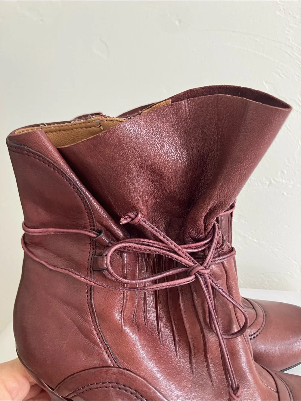 Earthies Burgundy Leather Ankle Booties with Wrap Laces